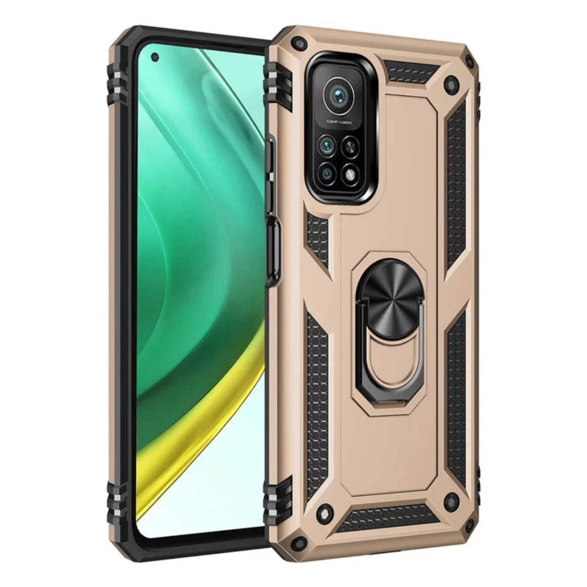Newface Xiaomi Mi 10T Pro Kılıf Sofya Yüzüklü Silikon Kapak - Gold