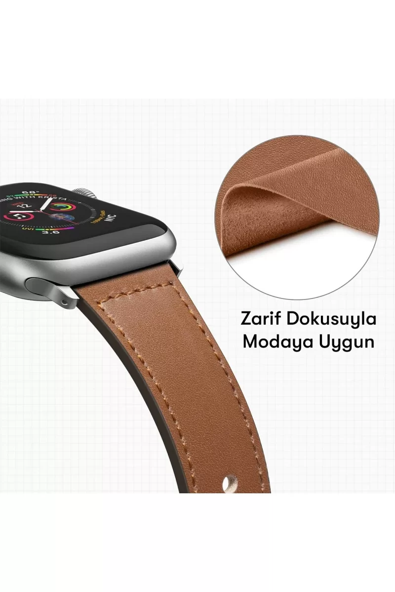 Newface Apple Watch 38mm KR415 Luaz Deri Kordon - Turuncu