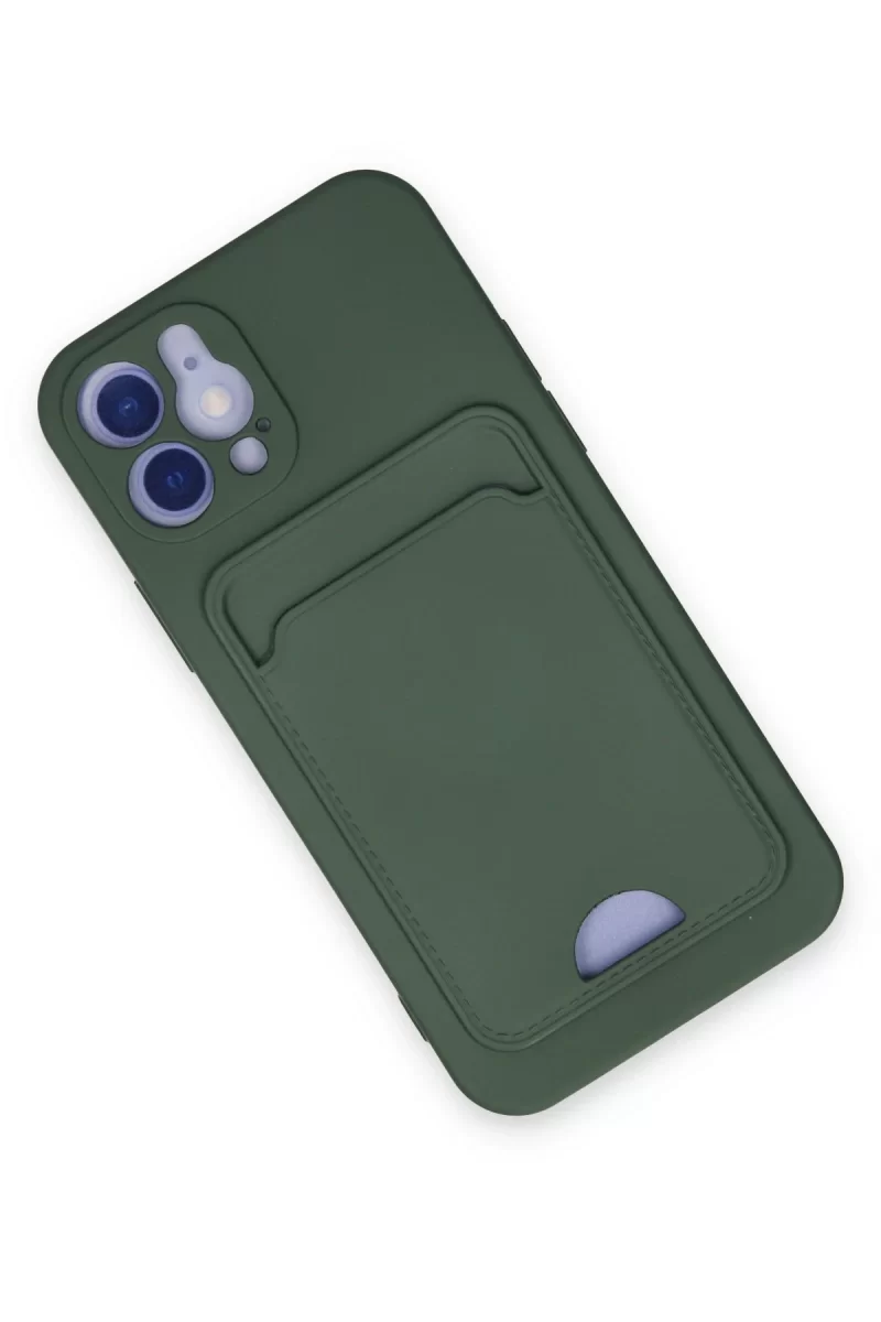 Newface Apple iPhone 12 Kılıf Kelvin Kartvizitli Silikon - Koyu Yeşil