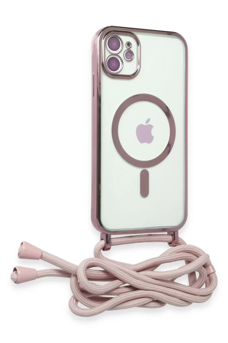 Newface Apple iPhone 11 Kılıf Divo Lazer Askılı Magsafe Kapak - Pembe