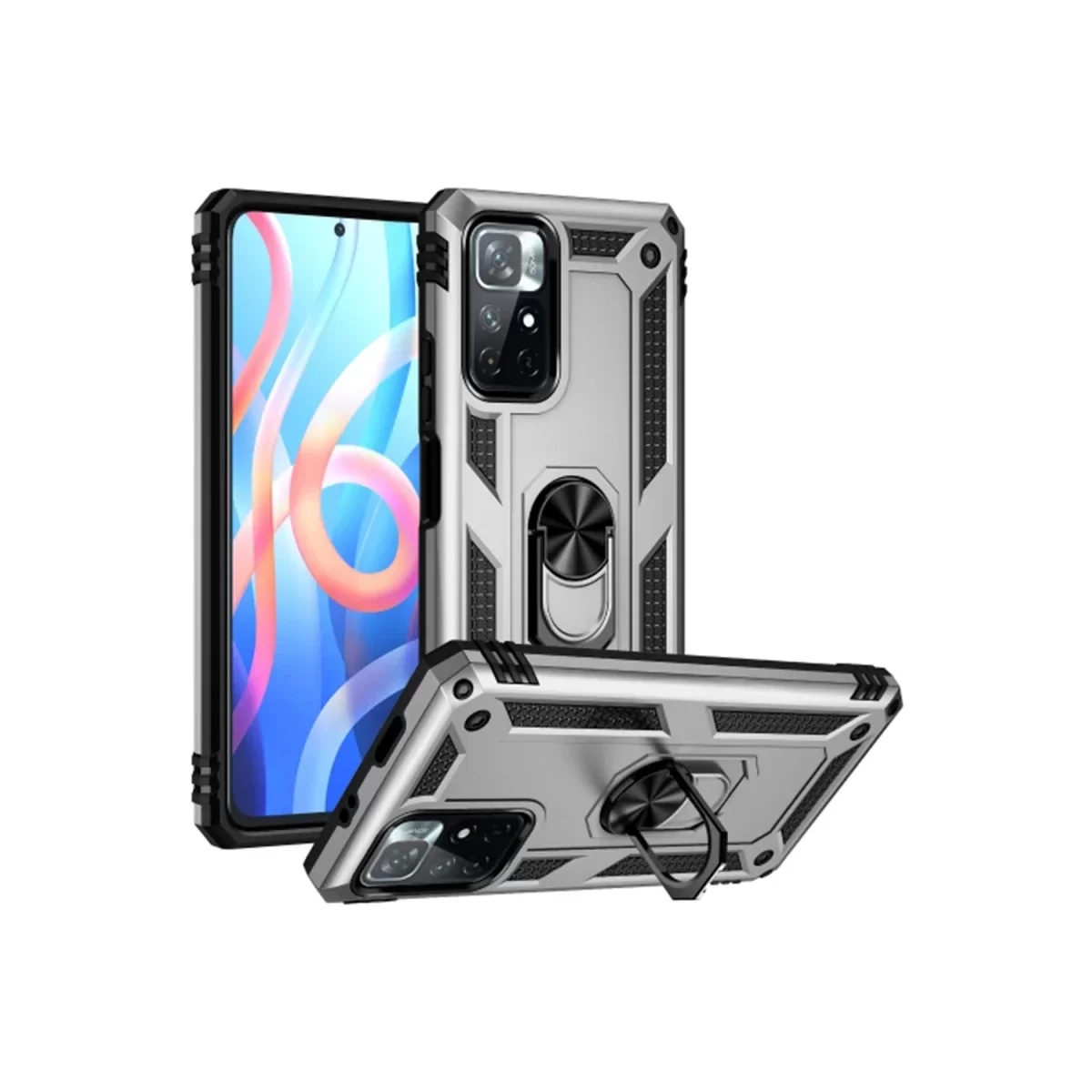 Newface Xiaomi Redmi Note 11T Kılıf Sofya Yüzüklü Silikon Kapak - Gümüş