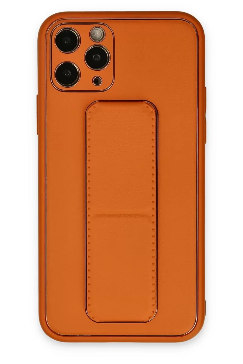 Newface Apple iPhone 11 Pro Kılıf Coco Deri Standlı Kapak - Turuncu