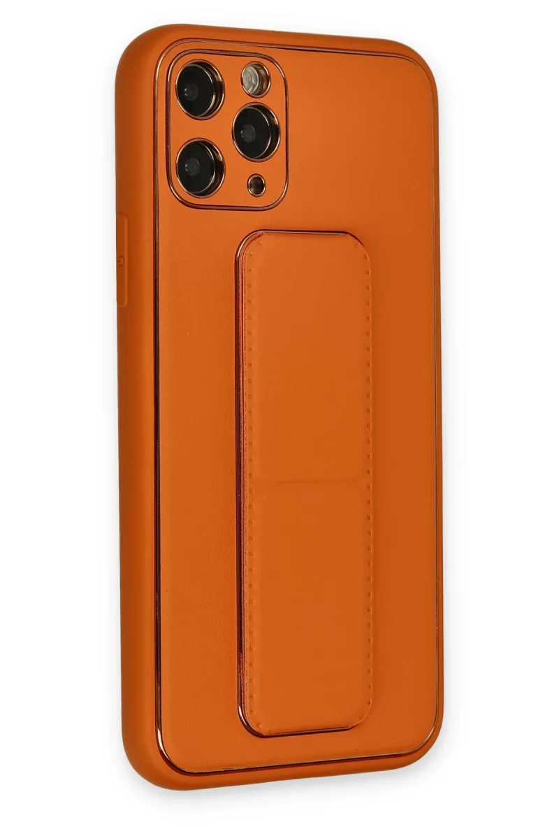 Newface Apple iPhone 11 Pro Kılıf Coco Deri Standlı Kapak - Turuncu
