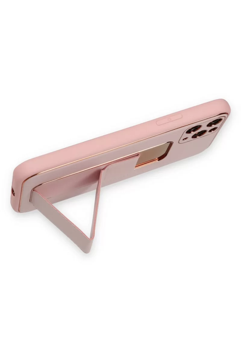 Newface Apple iPhone 11 Pro Max Kılıf Coco Deri Standlı Kapak - Pembe