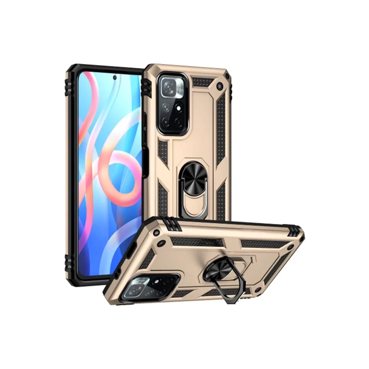 Newface Xiaomi Redmi Note 11T Kılıf Sofya Yüzüklü Silikon Kapak - Gold