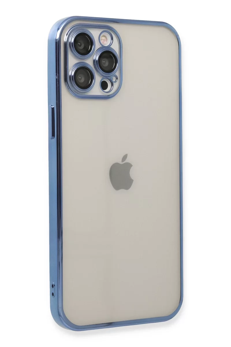 Newface Apple iPhone 12 Pro Max Kılıf Razer Lensli Silikon - Açık Mavi
