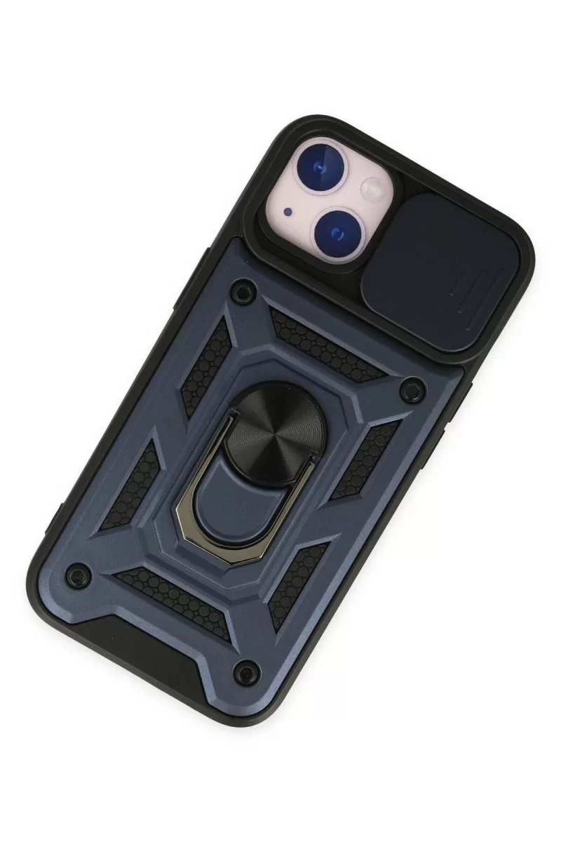 Newface Apple iPhone 14 Kılıf Pars Lens Yüzüklü Silikon - Lacivert