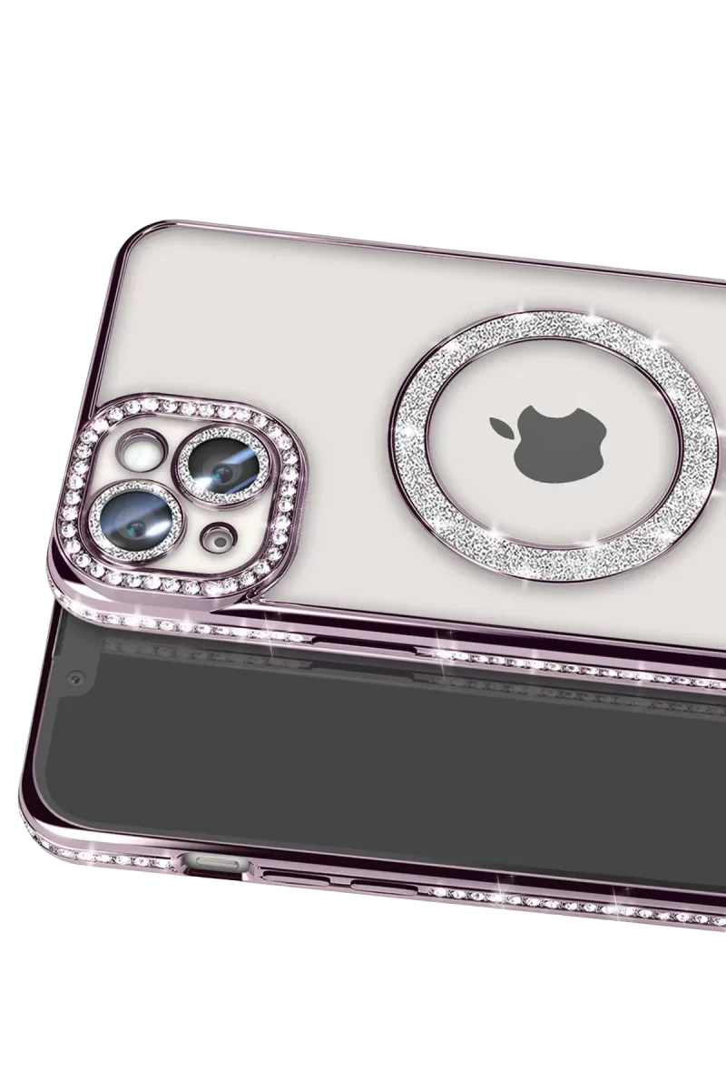 Newface Apple iPhone 14 Kılıf Joke Simli Magneticsafe Kılıf - Derin Mor