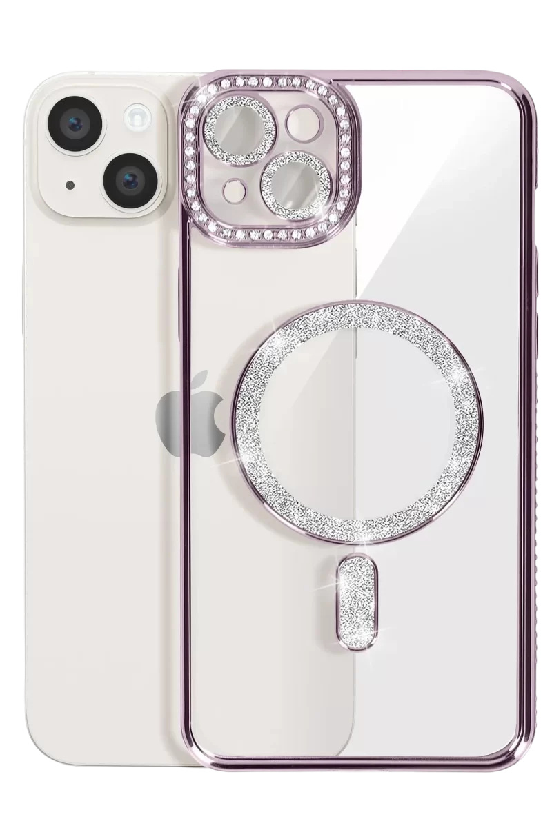 Newface Apple iPhone 14 Kılıf Joke Simli Magneticsafe Kılıf - Derin Mor
