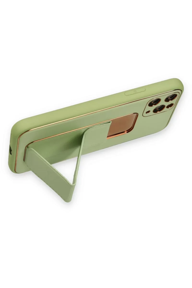 Newface Apple iPhone 11 Pro Max Kılıf Coco Deri Standlı Kapak - Su Yeşili