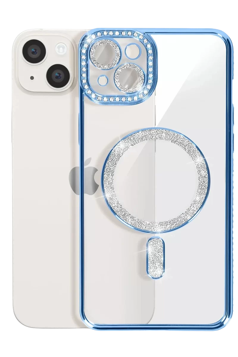 Newface Apple iPhone 14 Kılıf Joke Simli Magneticsafe Kılıf - Mavi