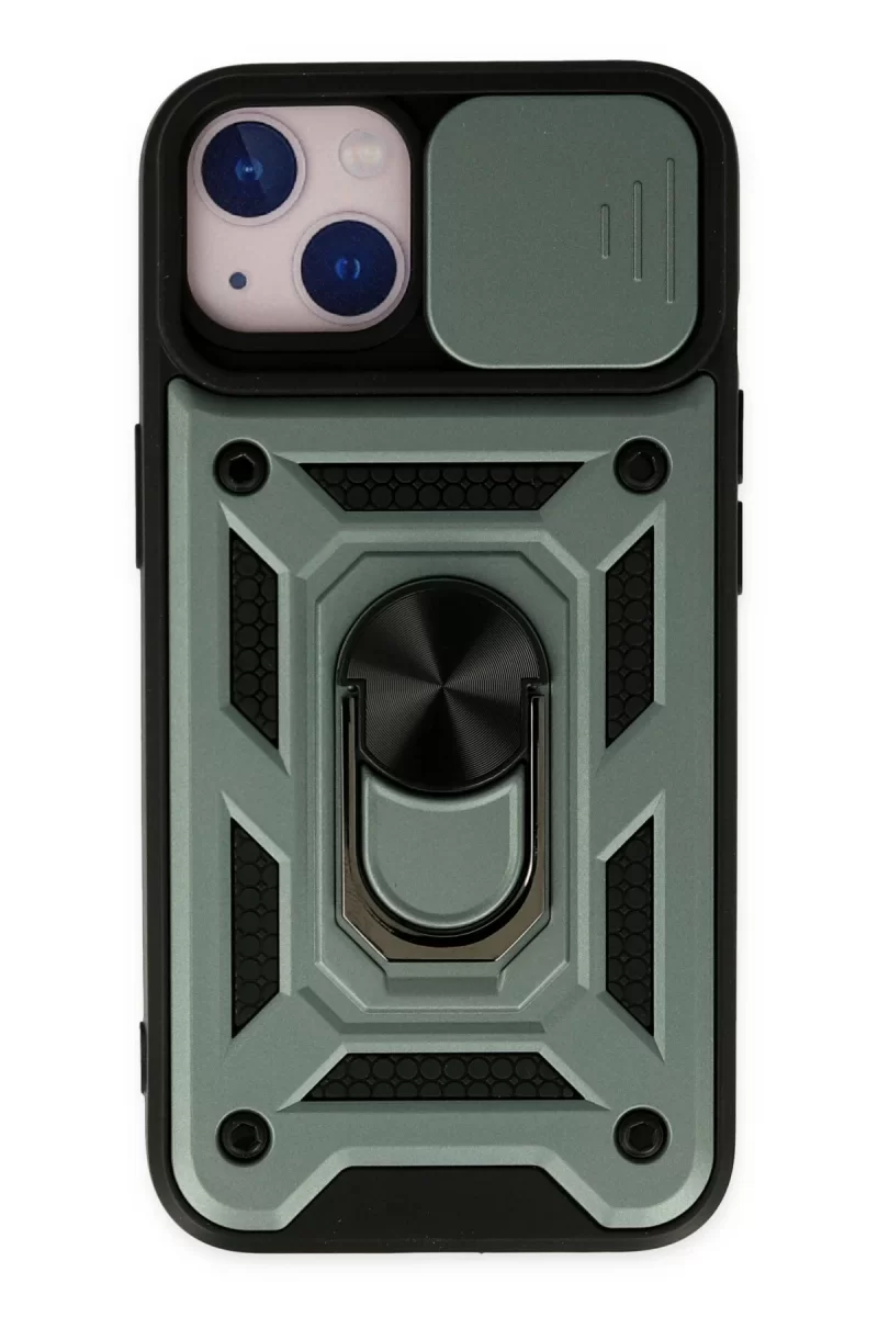 Newface Apple iPhone 14 Kılıf Pars Lens Yüzüklü Silikon - Yeşil