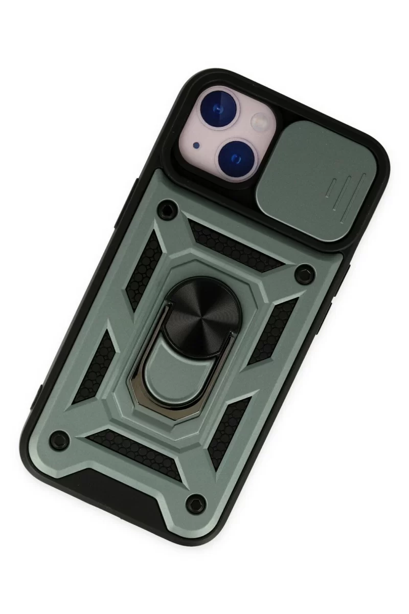 Newface Apple iPhone 14 Kılıf Pars Lens Yüzüklü Silikon - Yeşil