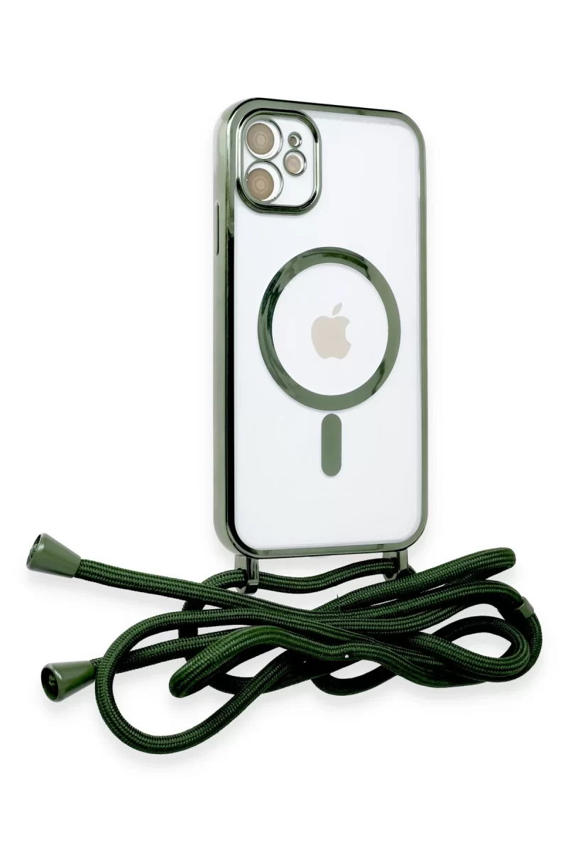 Newface Apple iPhone 12 Kılıf Divo Lazer Askılı Magsafe Kapak - Koyu Yeşil