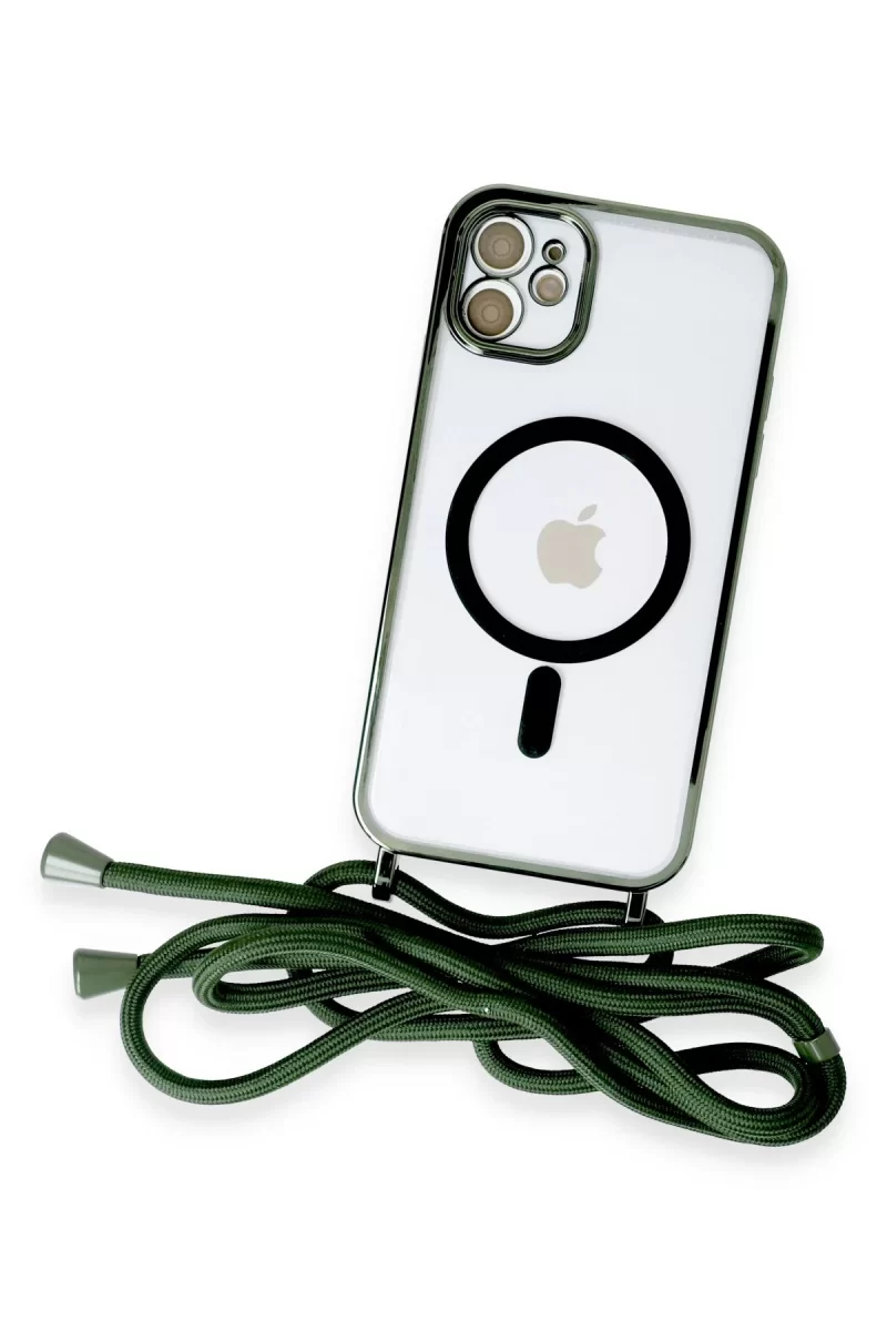 Newface Apple iPhone 12 Kılıf Divo Lazer Askılı Magsafe Kapak - Koyu Yeşil