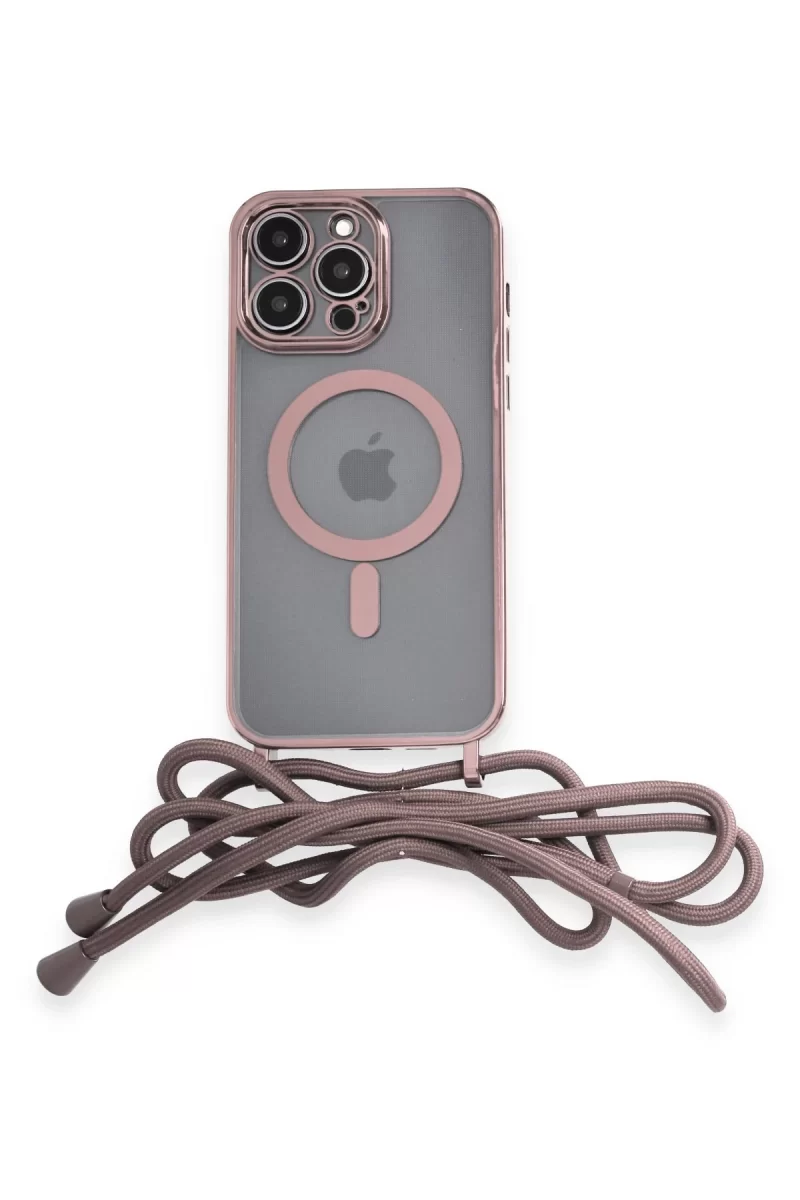 Newface Apple iPhone 12 Pro Kılıf Divo Lazer Askılı Magsafe Kapak - Pembe