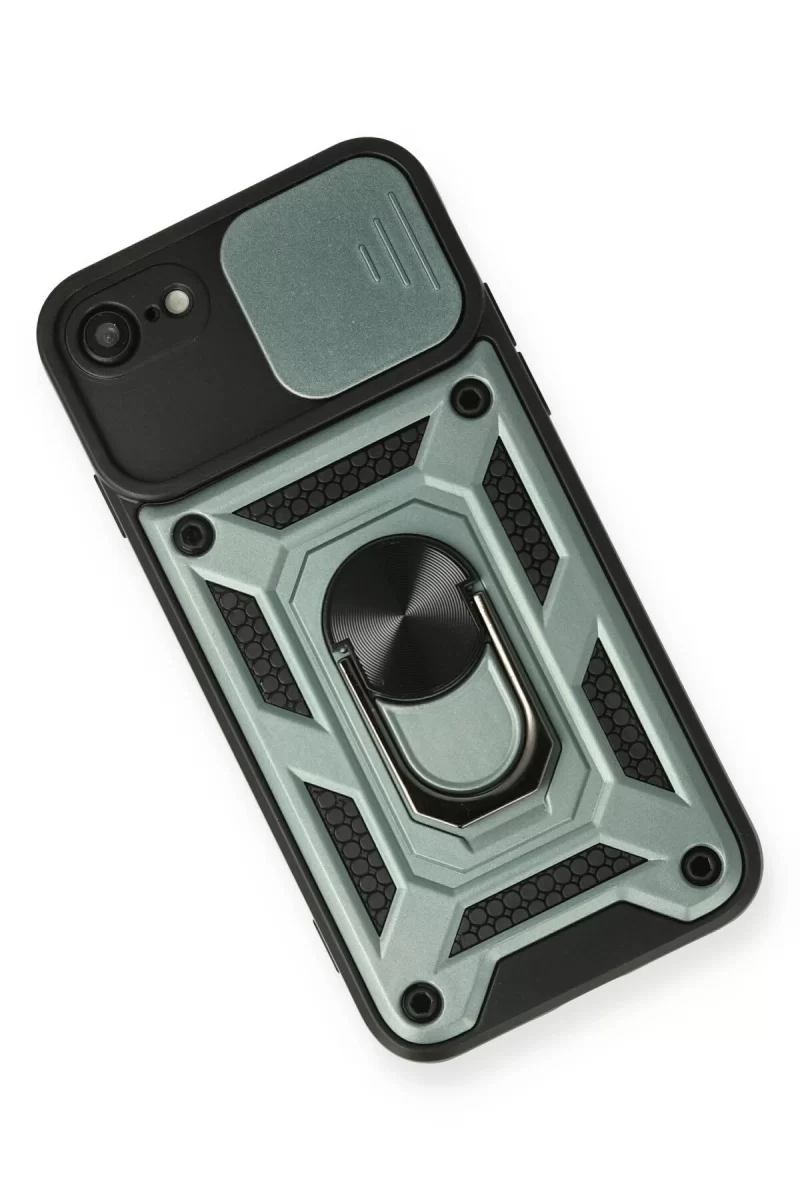 Newface Apple iPhone 7 Kılıf Pars Lens Yüzüklü Silikon - Yeşil