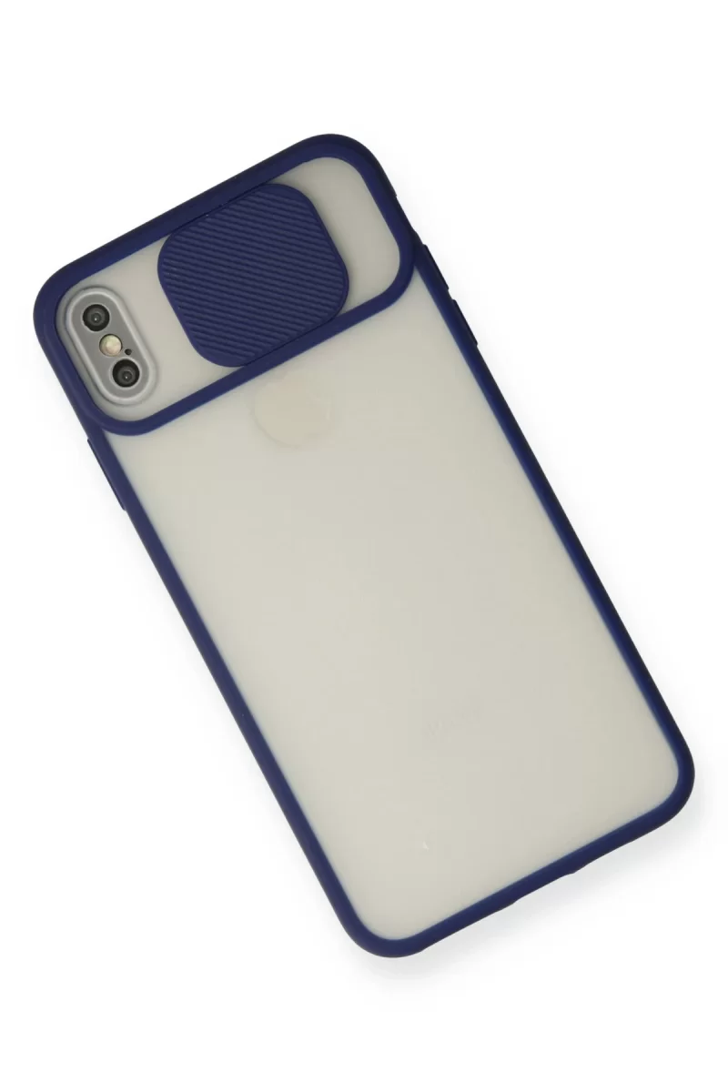 Newface Apple iPhone X Kılıf Palm Buzlu Kamera Sürgülü Silikon - Lacivert