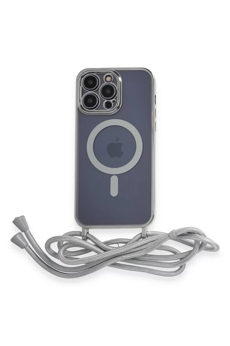 Newface Apple iPhone 12 Pro Max Kılıf Divo Lazer Askılı Magsafe Kapak - Gümüş