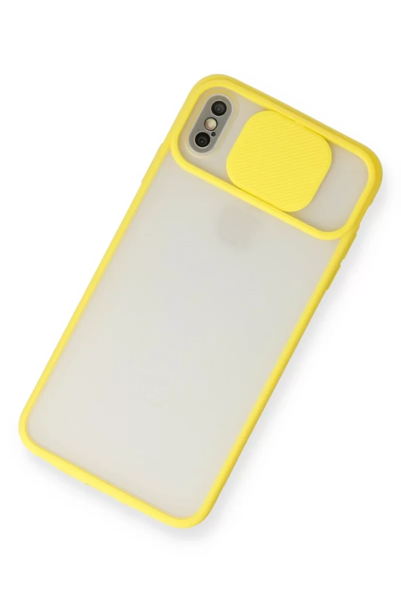 Newface Apple iPhone X Kılıf Palm Buzlu Kamera Sürgülü Silikon - Sarı