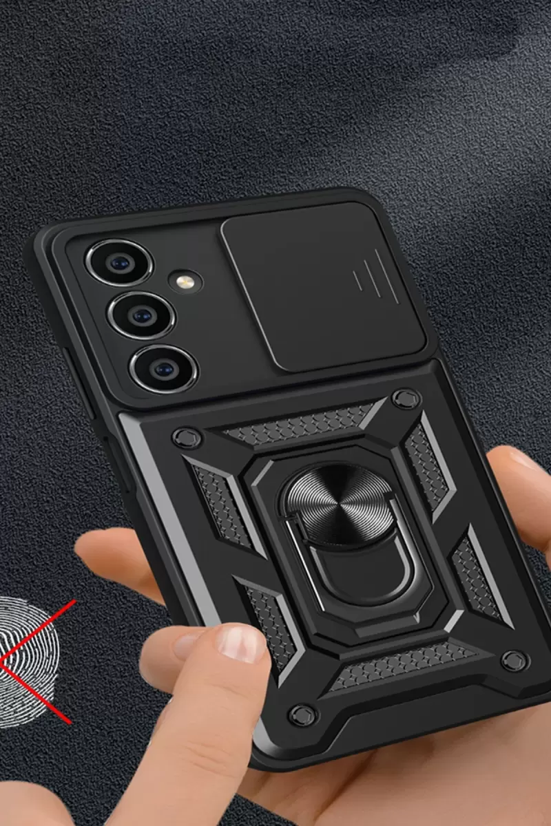Newface Samsung Galaxy A25 5G Kılıf Pars Lens Yüzüklü Silikon - Kırmızı