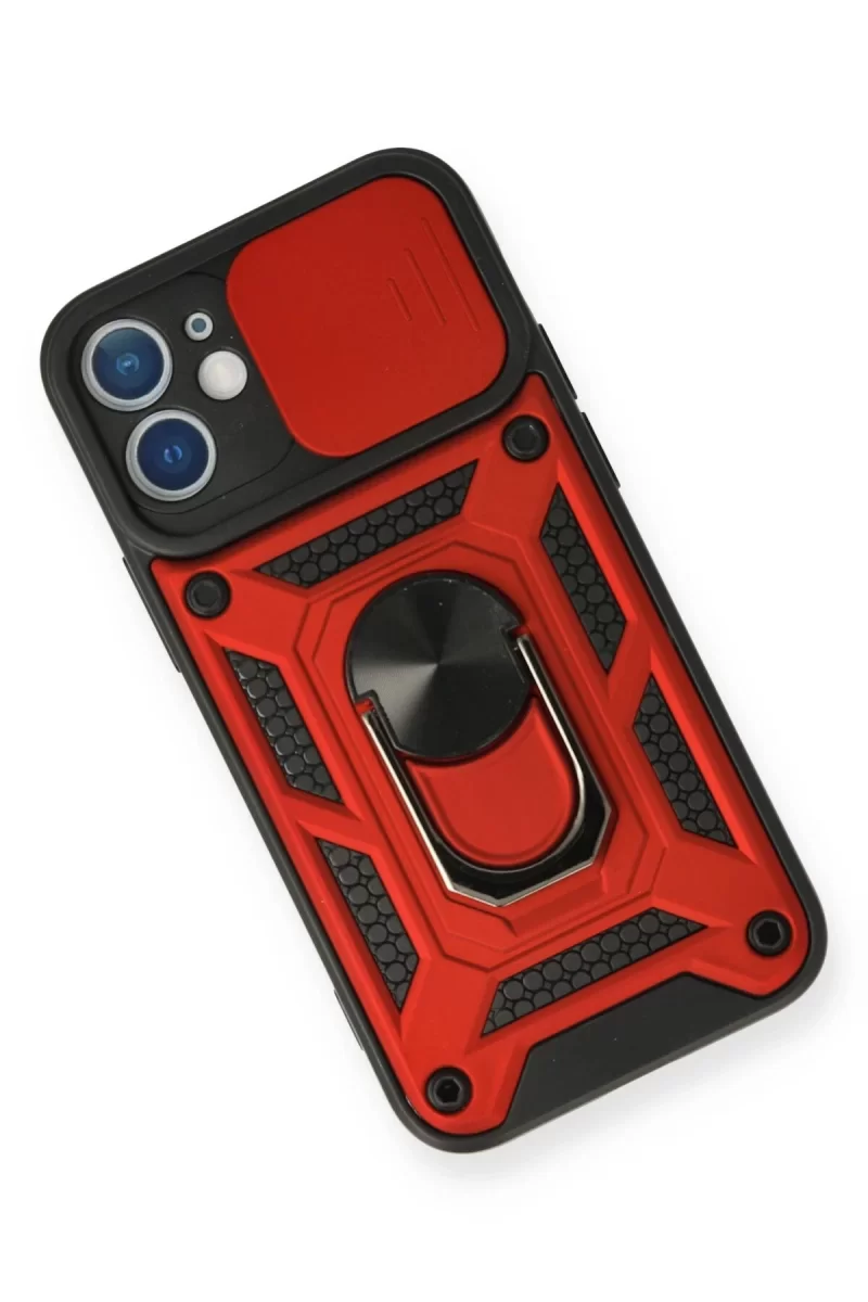 Newface Apple iPhone 12 Mini Kılıf Pars Lens Yüzüklü Silikon - Kırmızı
