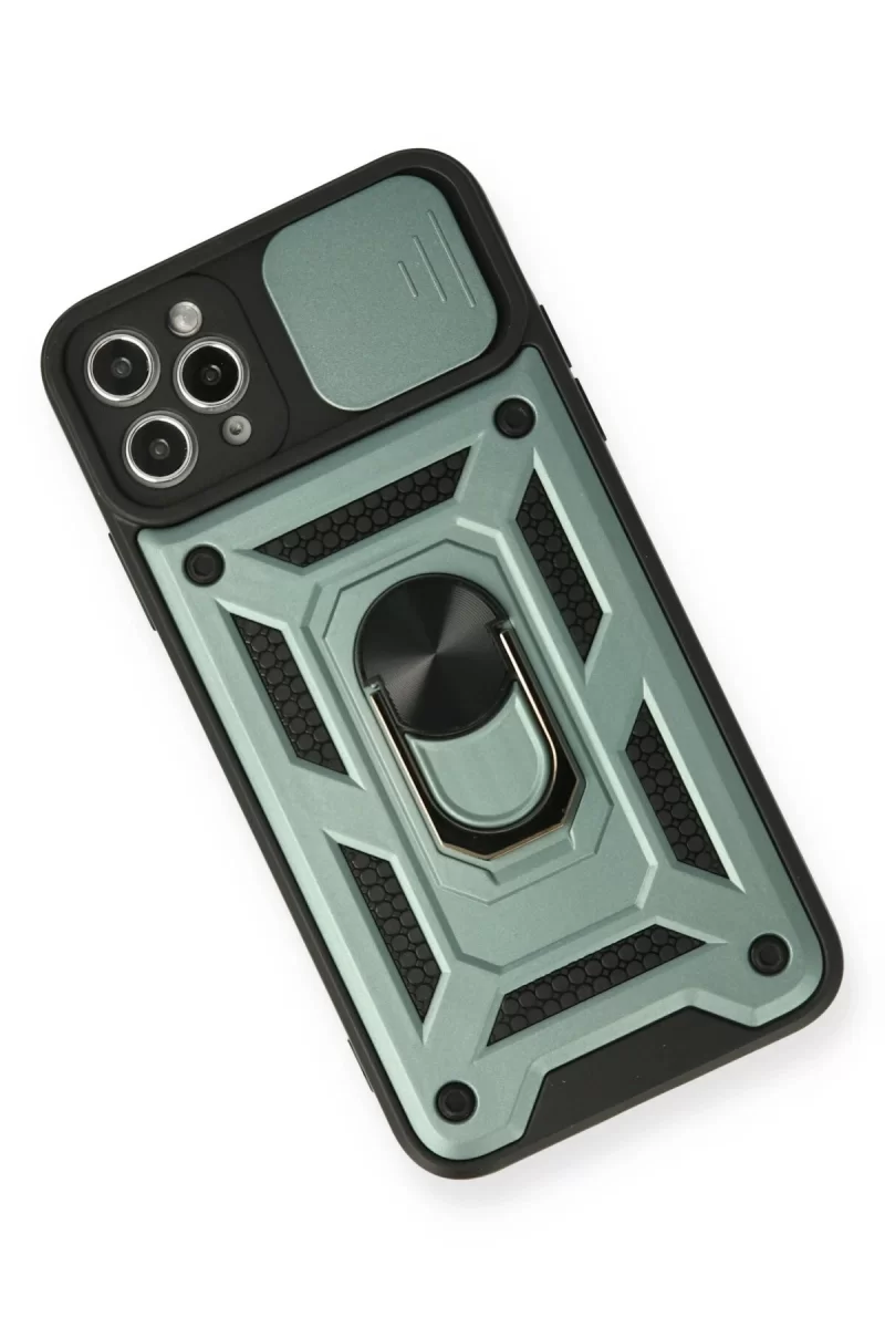 Newface Apple iPhone 11 Pro Kılıf Pars Lens Yüzüklü Silikon - Yeşil