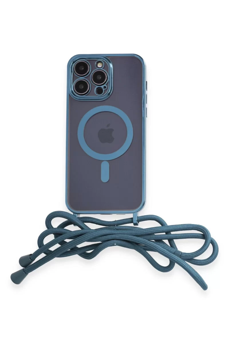 Newface Apple iPhone 12 Pro Kılıf Divo Lazer Askılı Magsafe Kapak - Sierra Blue
