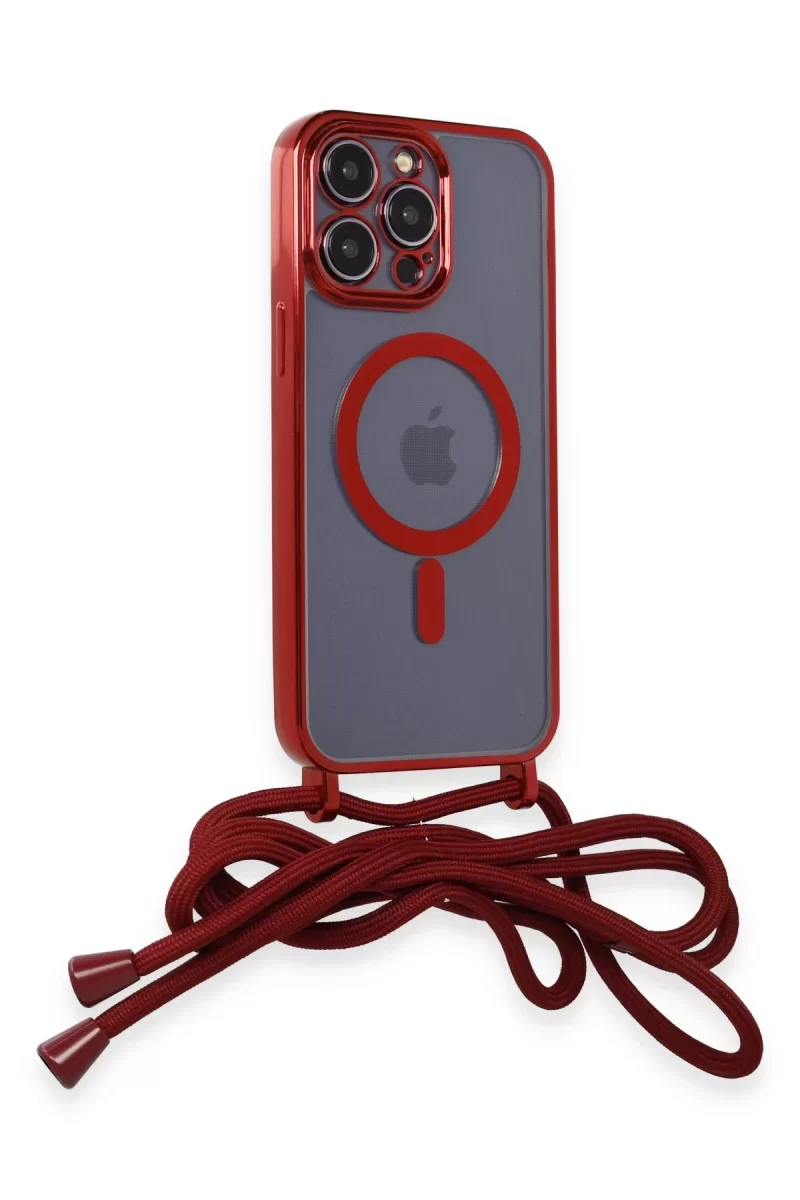 Newface Apple iPhone 14 Pro Max Kılıf Divo Lazer Askılı Magsafe Kapak - Kırmızı