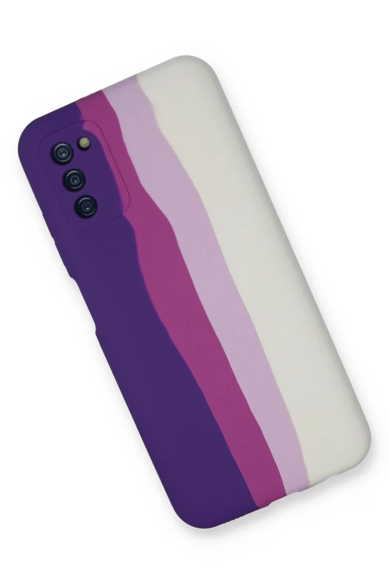 Newface Samsung Galaxy A03S Kılıf Ebruli Lansman Silikon - Mor-Beyaz