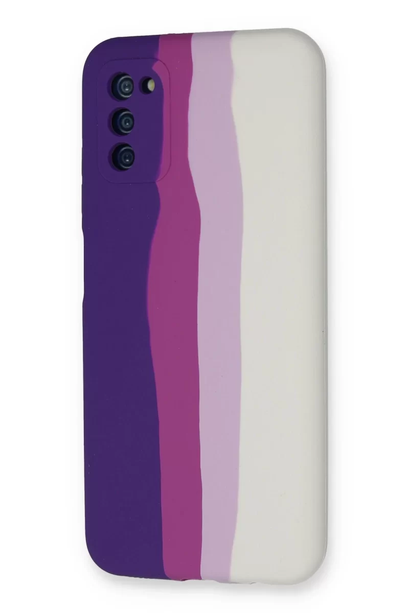 Newface Samsung Galaxy A03S Kılıf Ebruli Lansman Silikon - Mor-Beyaz