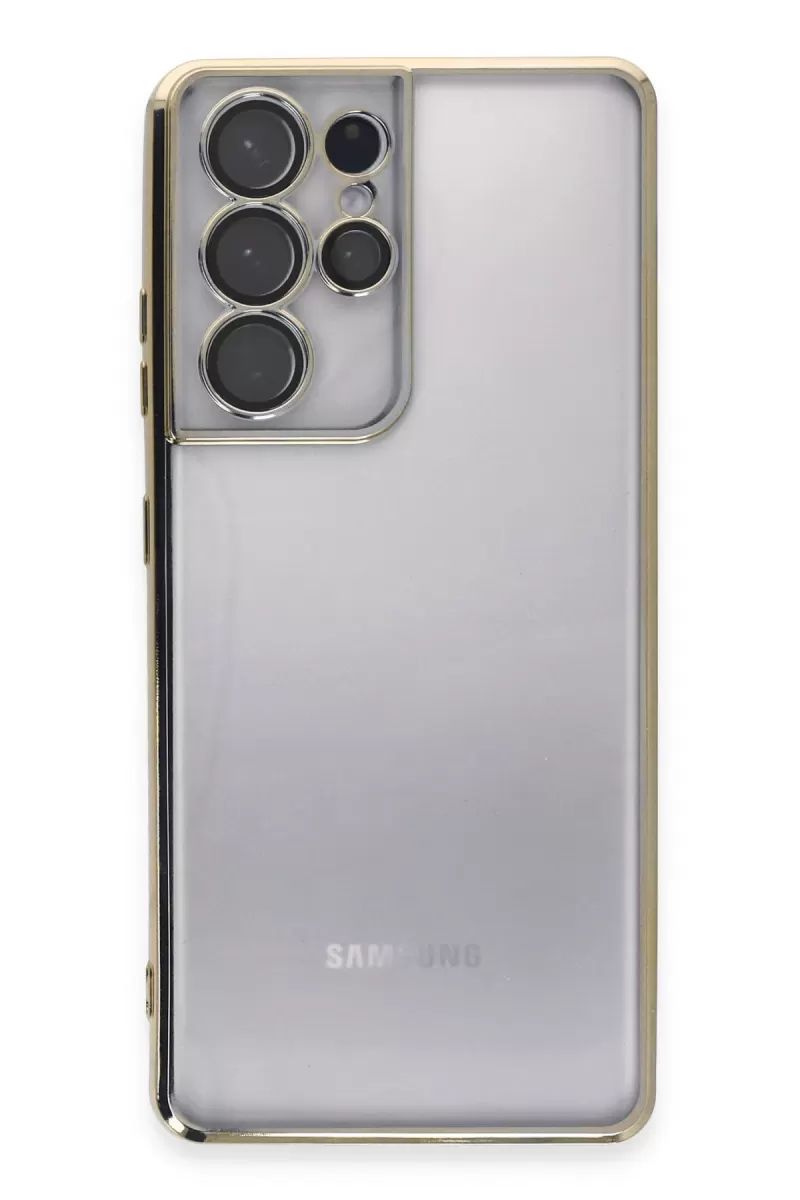 Newface Samsung Galaxy S21 Ultra Kılıf Razer Lensli Silikon - Gold