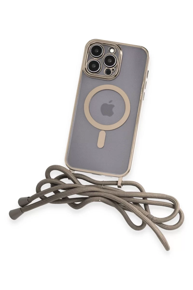 Newface Apple iPhone 14 Pro Kılıf Divo Lazer Askılı Magsafe Kapak - Gold