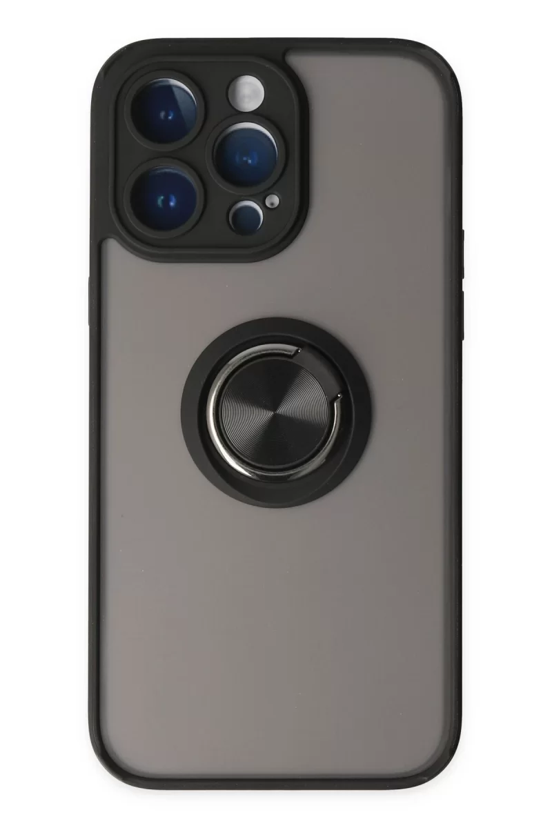 Newface Apple iPhone 14 Pro Max Kılıf Montreal Yüzüklü Silikon Kapak - Siyah