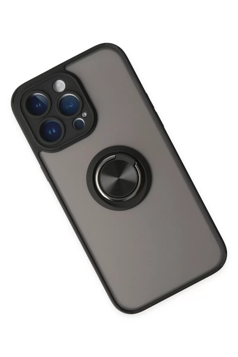 Newface Apple iPhone 14 Pro Max Kılıf Montreal Yüzüklü Silikon Kapak - Siyah