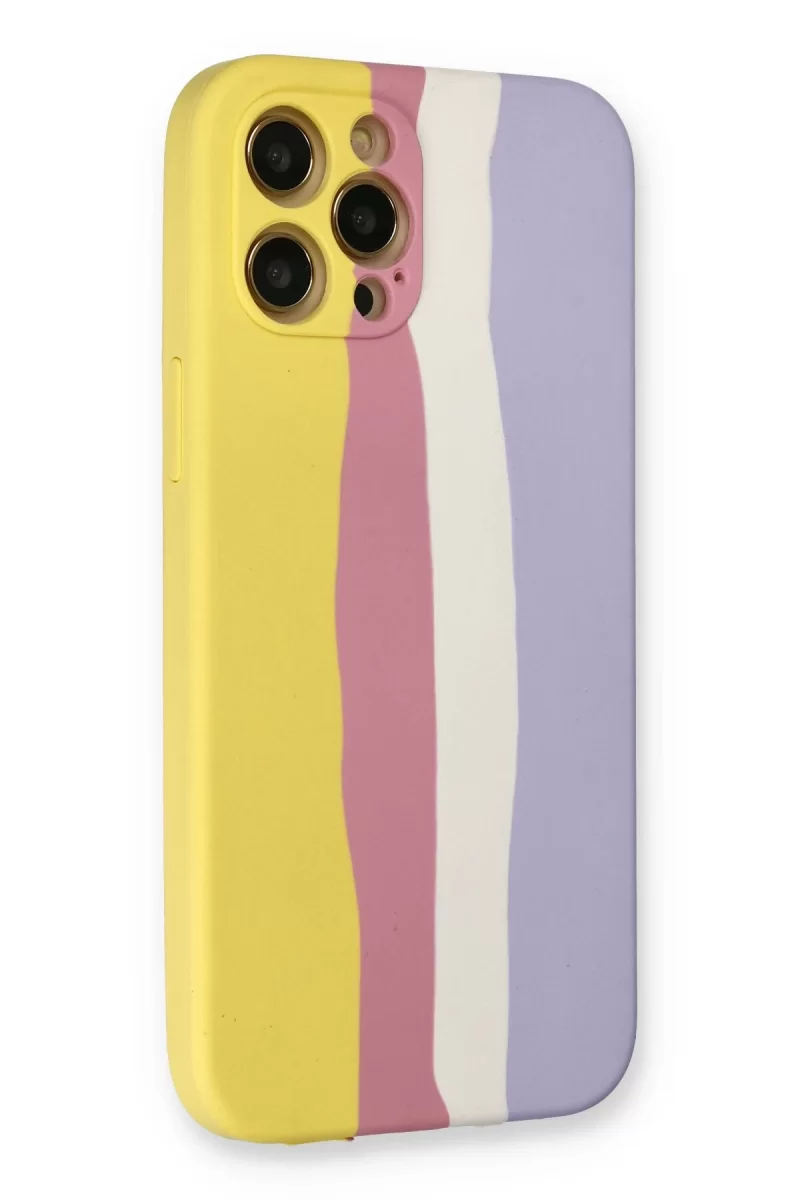 Newface Apple iPhone 12 Pro Max Kılıf Ebruli Lansman Silikon - Sarı-Mavi