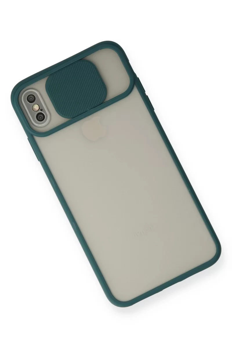 Newface Apple iPhone XS Max Kılıf Palm Buzlu Kamera Sürgülü Silikon - Yeşil