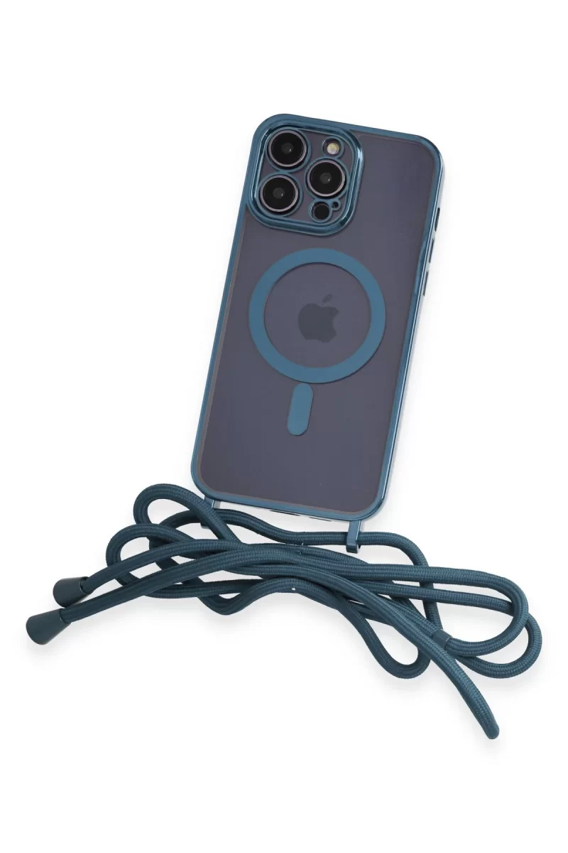 Newface Apple iPhone 13 Pro Max Kılıf Divo Lazer Askılı Magsafe Kapak - Sierra Blue
