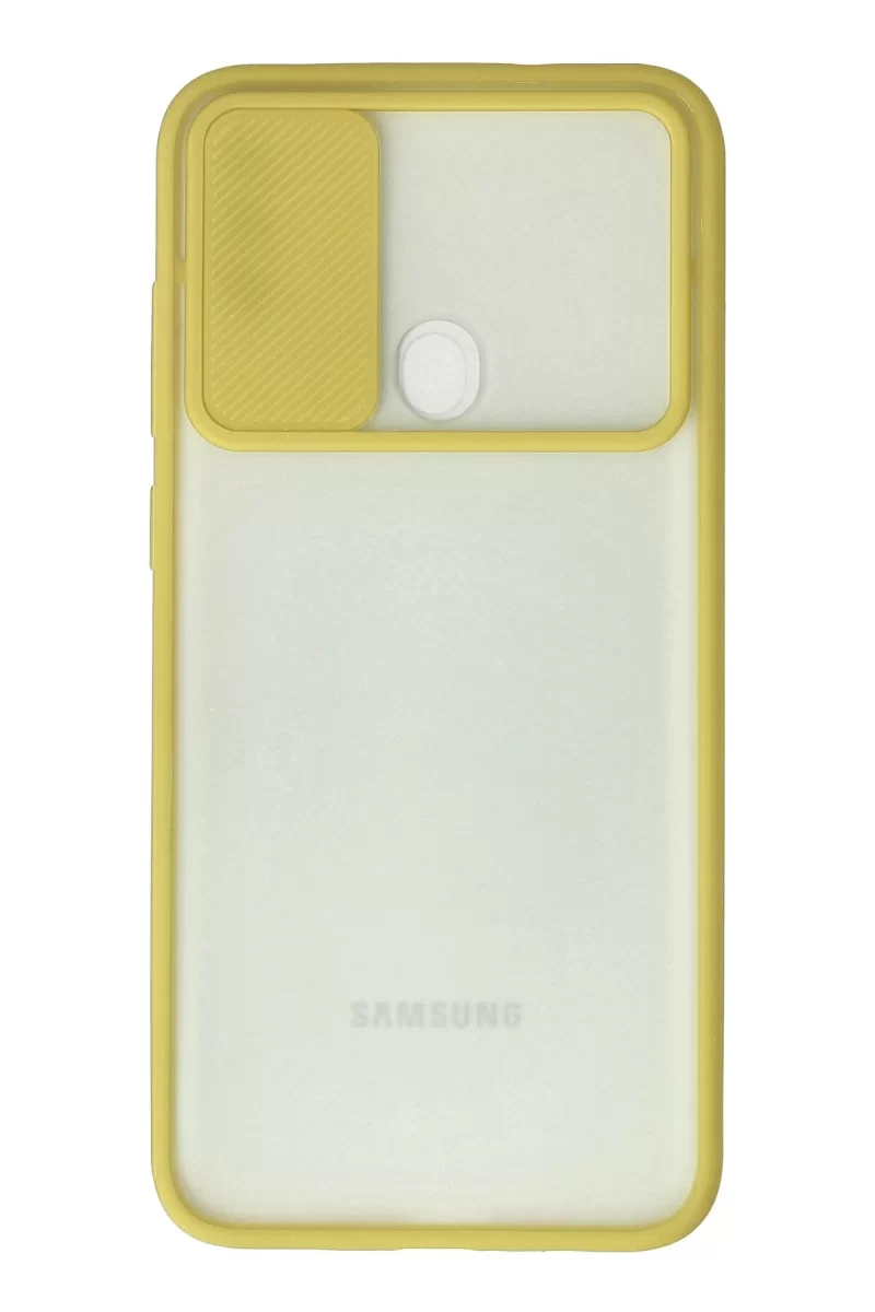 Newface Samsung Galaxy A11 Kılıf Palm Buzlu Kamera Sürgülü Silikon - Sarı