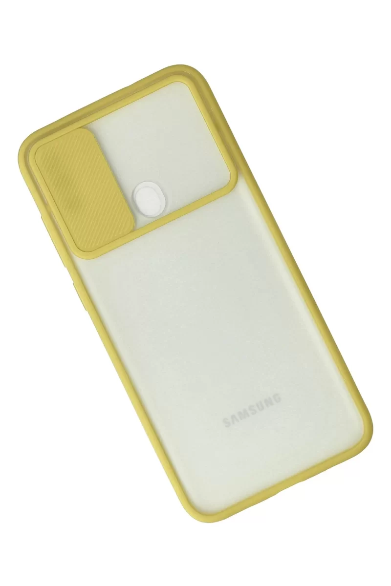 Newface Samsung Galaxy A11 Kılıf Palm Buzlu Kamera Sürgülü Silikon - Sarı