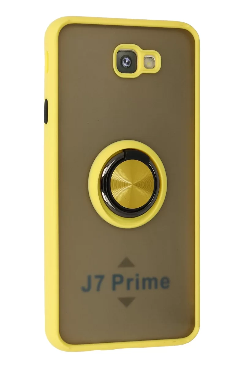 Newface Samsung Galaxy J7 Prime Kılıf Montreal Yüzüklü Silikon Kapak - Sarı