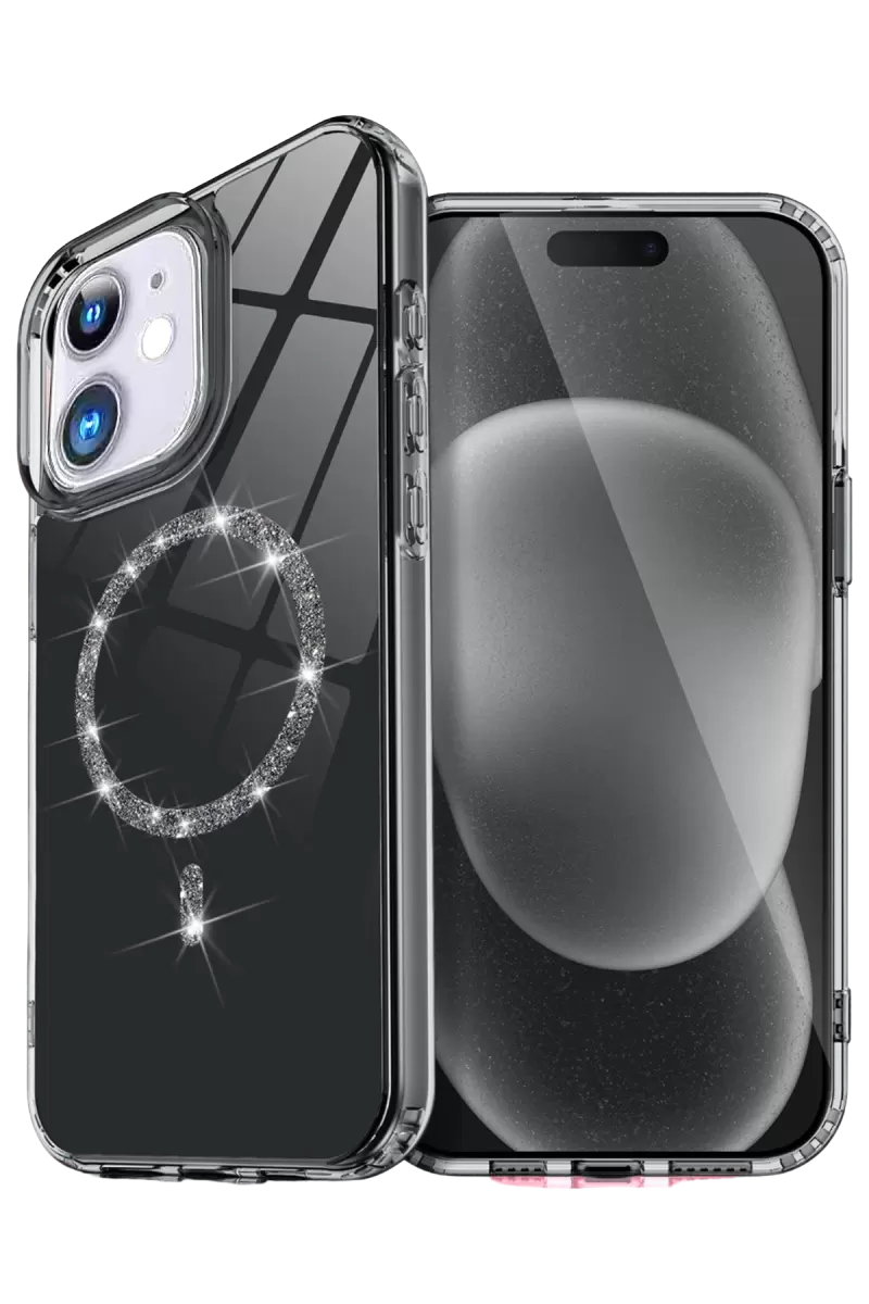 Newface Apple iPhone 12 Live Diamond Magsafe Kapak - Siyah
