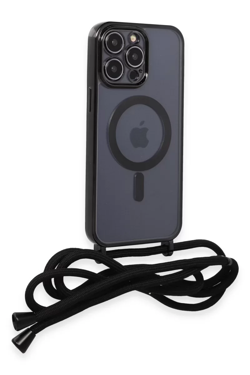Newface Apple iPhone 13 Pro Kılıf Divo Lazer Askılı Magsafe Kapak - Siyah