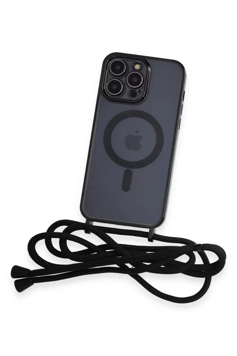 Newface Apple iPhone 13 Pro Kılıf Divo Lazer Askılı Magsafe Kapak - Siyah