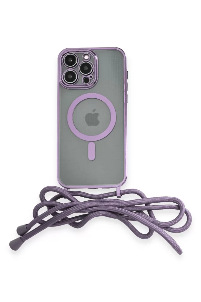 Newface Apple iPhone 13 Pro Max Kılıf Divo Lazer Askılı Magsafe Kapak - Lila