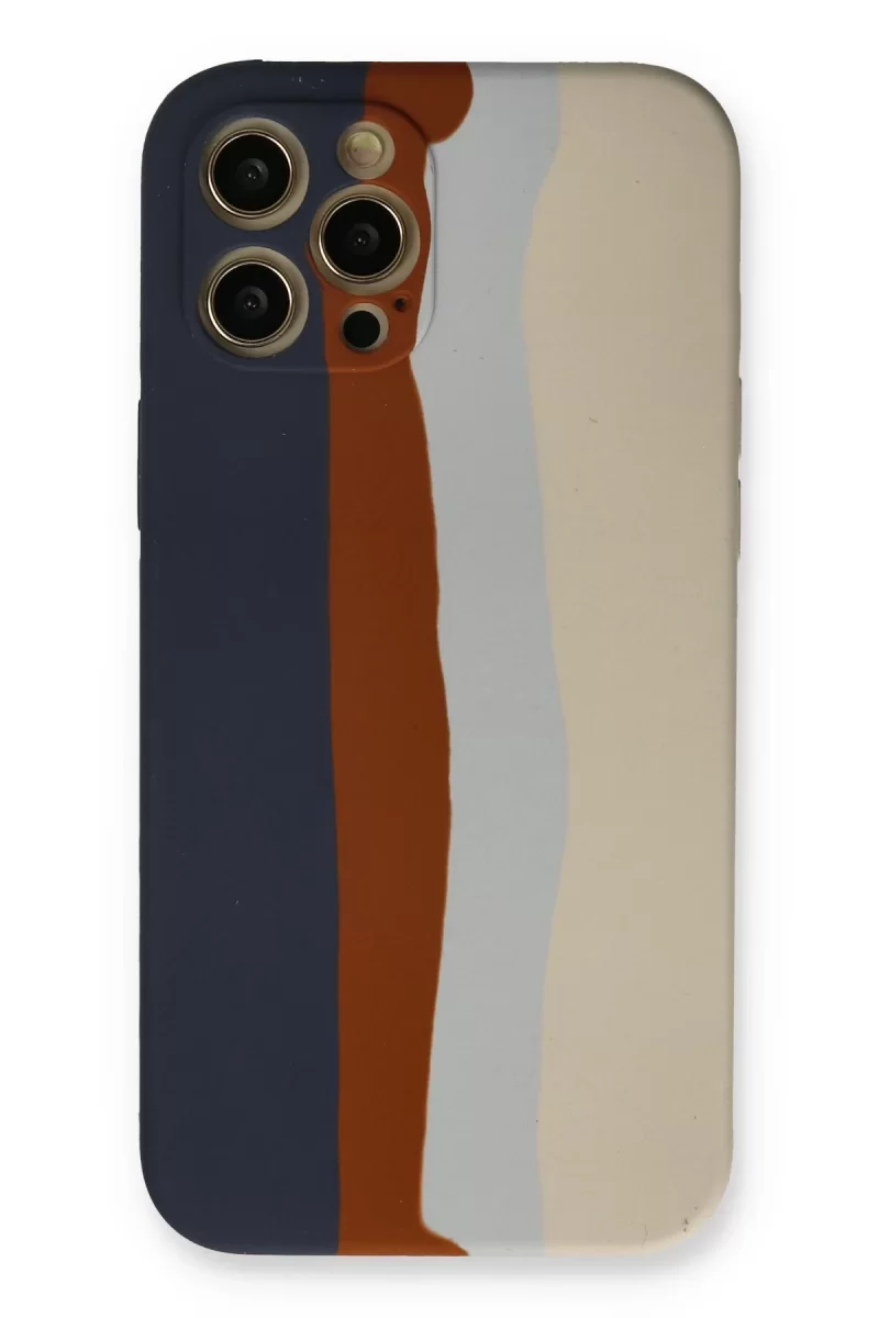 Newface Apple iPhone 12 Pro Max Kılıf Ebruli Lansman Silikon - Lacivert-Krem