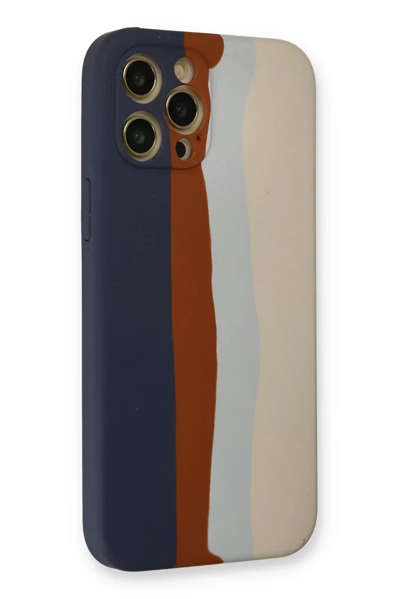 Newface Apple iPhone 12 Pro Max Kılıf Ebruli Lansman Silikon - Lacivert-Krem