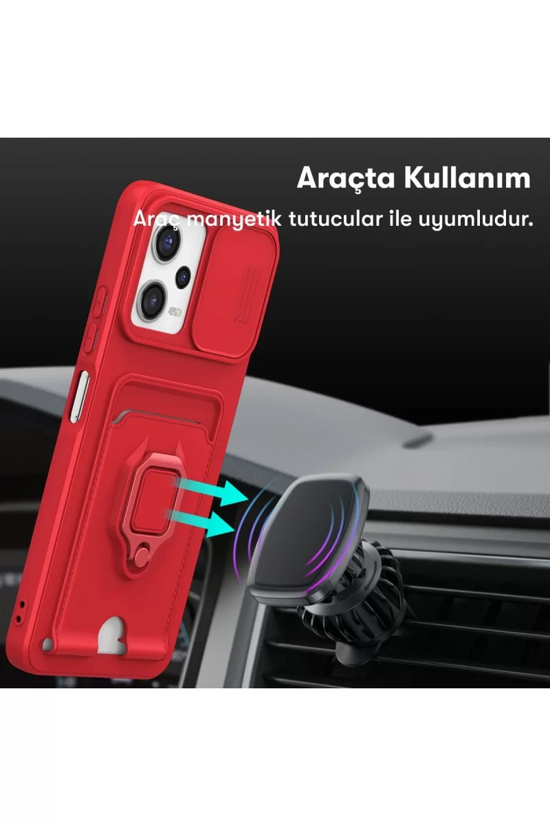 Newface Xiaomi Poco X5 5G Kılıf Zuma Kartvizitli Yüzüklü Silikon - Kırmızı