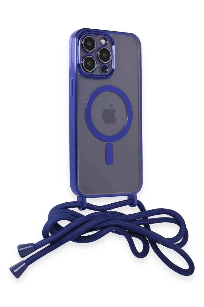Newface Apple iPhone 13 Pro Max Kılıf Divo Lazer Askılı Magsafe Kapak - Mavi