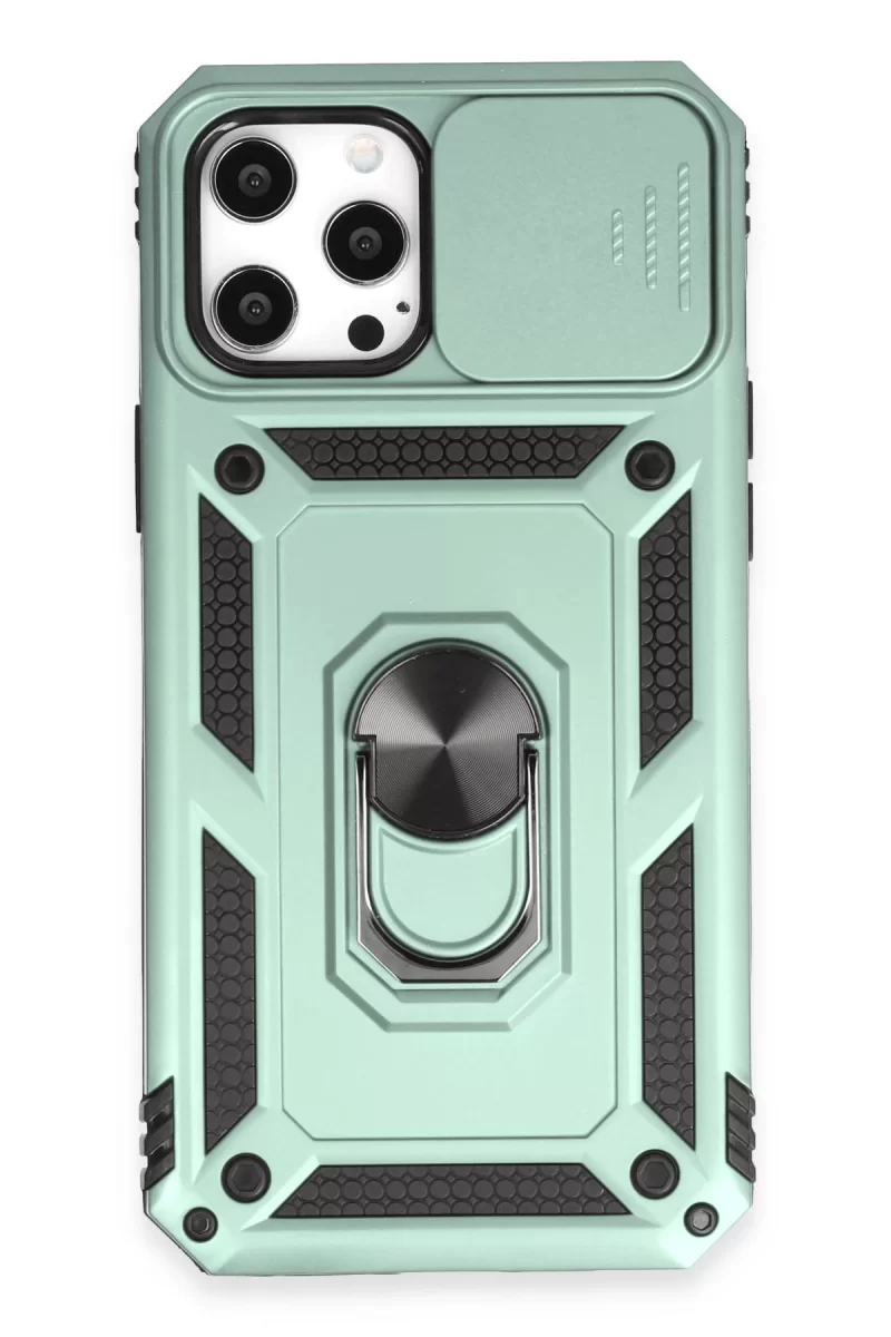 Newface Apple iPhone 12 Pro Max Kılıf Pars Lens Yüzüklü Silikon - Yeşil
